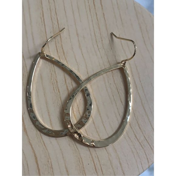 Gold Hammered Tear Drop Earrings #classic - Picture 2 of 4